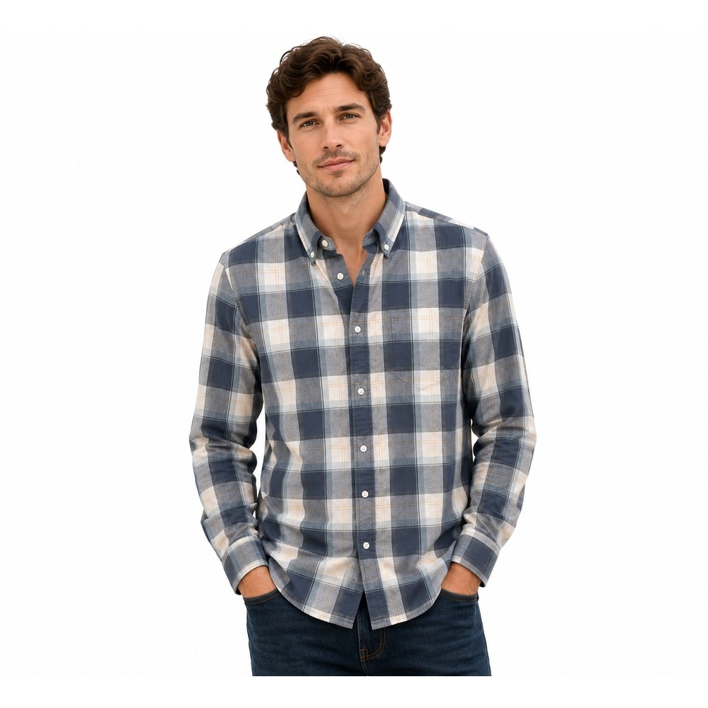 HAWKER RYE Plaid Button Front Shirt Mens Medium Blue Gray Long Sleeve Casual‎